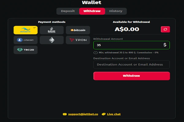 Deposit Methods on Jettbett Casino