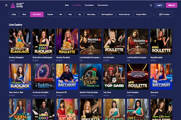 God of Wins Casino Live Casino Live casino view of God of Wins Casino