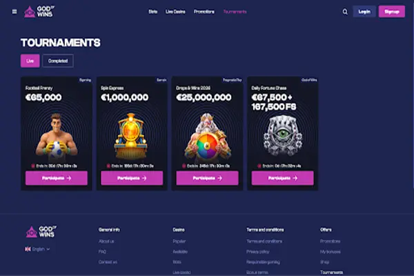 God of Wins Casino Tournaments Tournaments on God Wins Casino