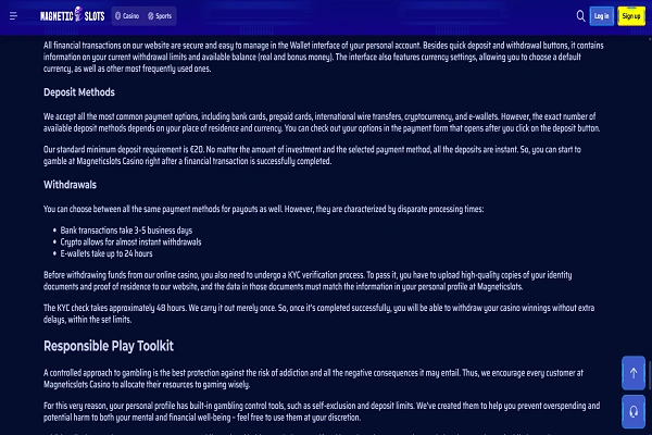 MagnticSlots Casino Payments