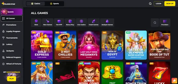 Game Lobby at Golden Star online casino