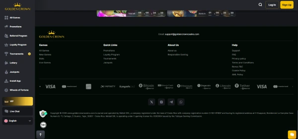 Preview of the payment options available on Golden Crown Casino