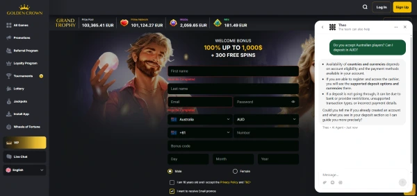 Preview of the customer support on Golden Crown