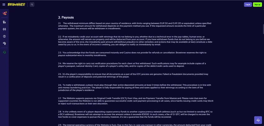 BroWinner Casino payment