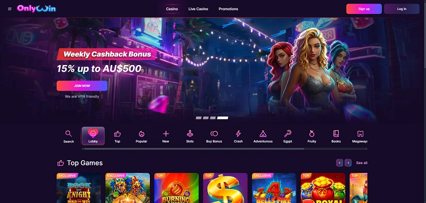 OnlyWin Casino Home Page OnlyWin Casino Home Page