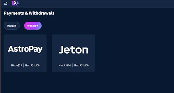 Available Withdrawal Methods at Lunarspins casino