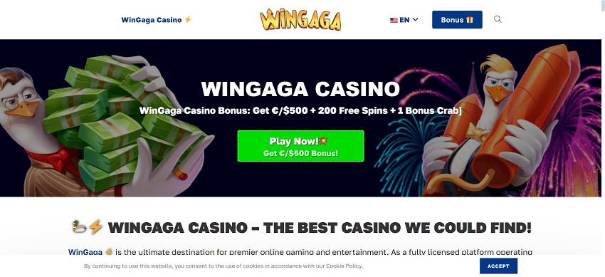 WinGaga Casino Home Page