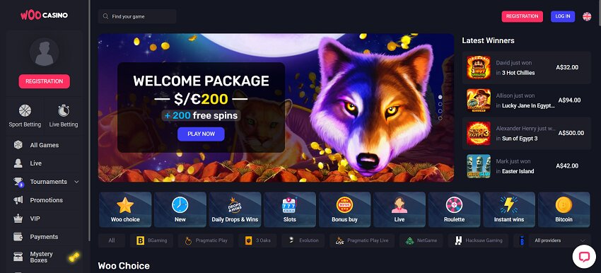 WooCasino Home Page