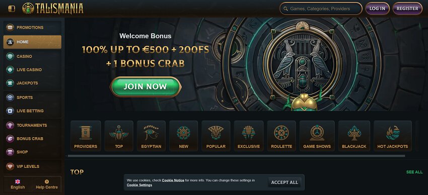 Talismania Casino Home Page