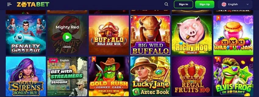 ZotaBet Casino Home Page