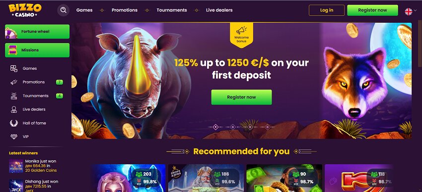 Bizzo Casino Home Page