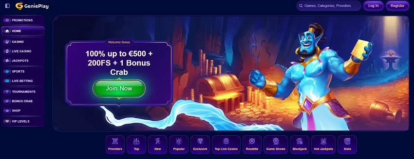GeniePlay Casino Home Page