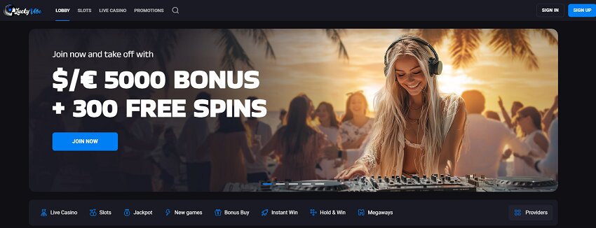 LuckyVibe Casino Home Page
