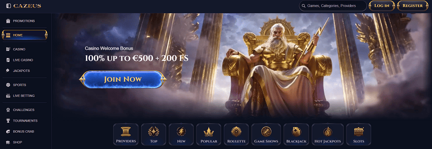 Cazeus Casino Home Page