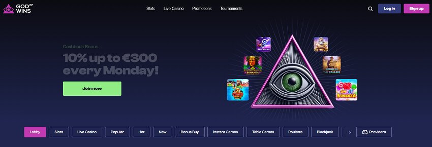 God Of Wins Casino Home Page