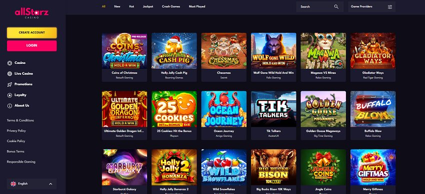 AllStarz Casino Home Page