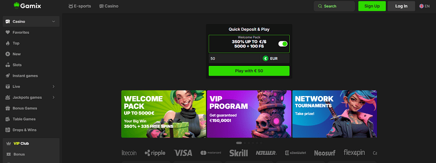 Gamix.bet Casino Home Page